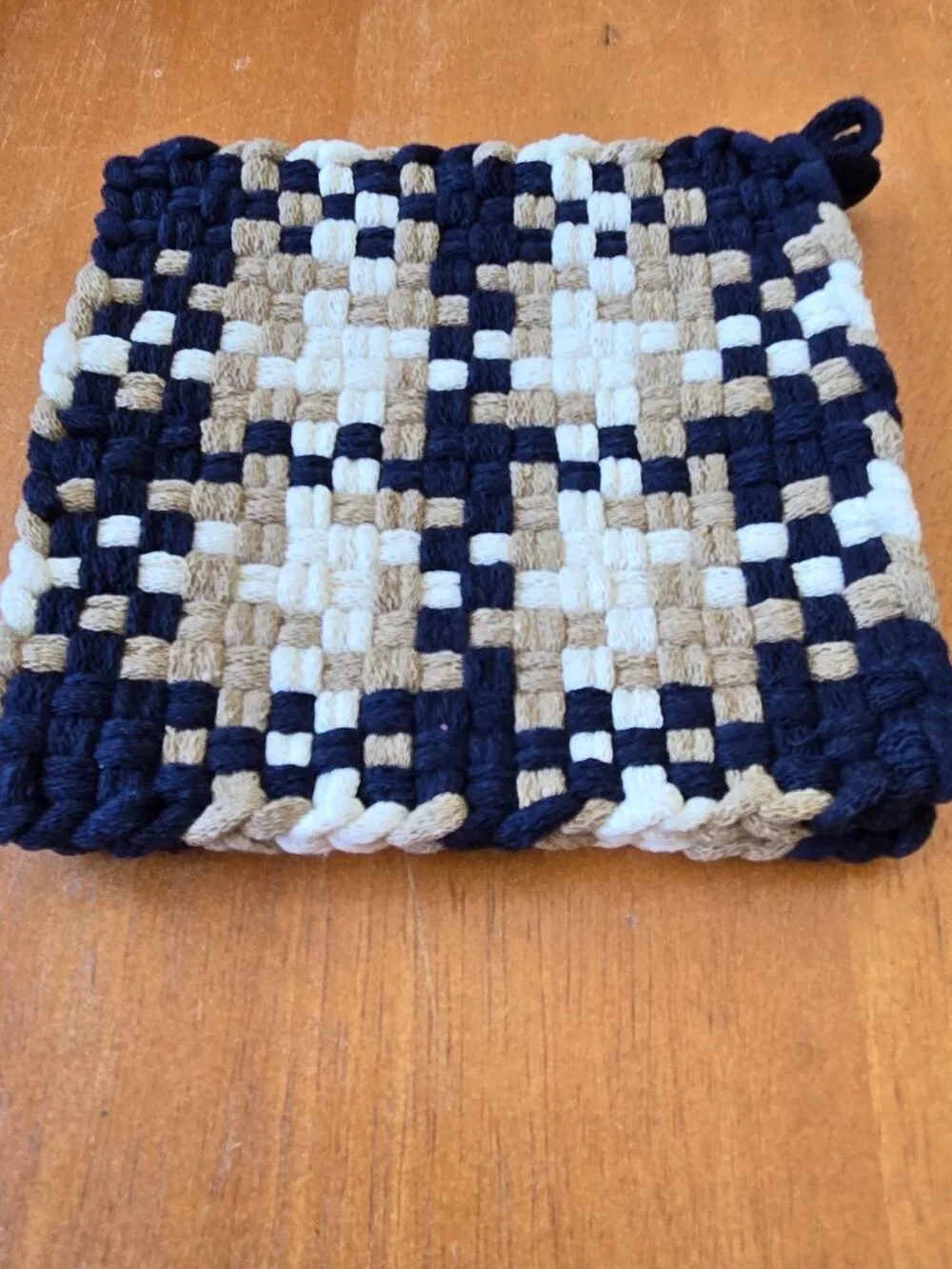 Set of 2 Handmade Artisan Cotton Woven Loomed Nautica Potholders Hot PadsTrivets